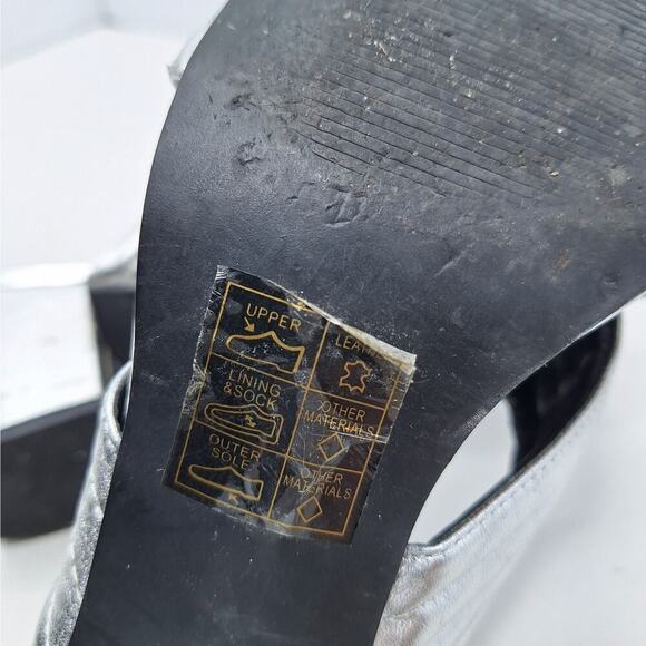 Steve Madden ICON Sandals Puffy Cross Strap Leather 8.5 Block Heel Metallic - Picture 11 of 12